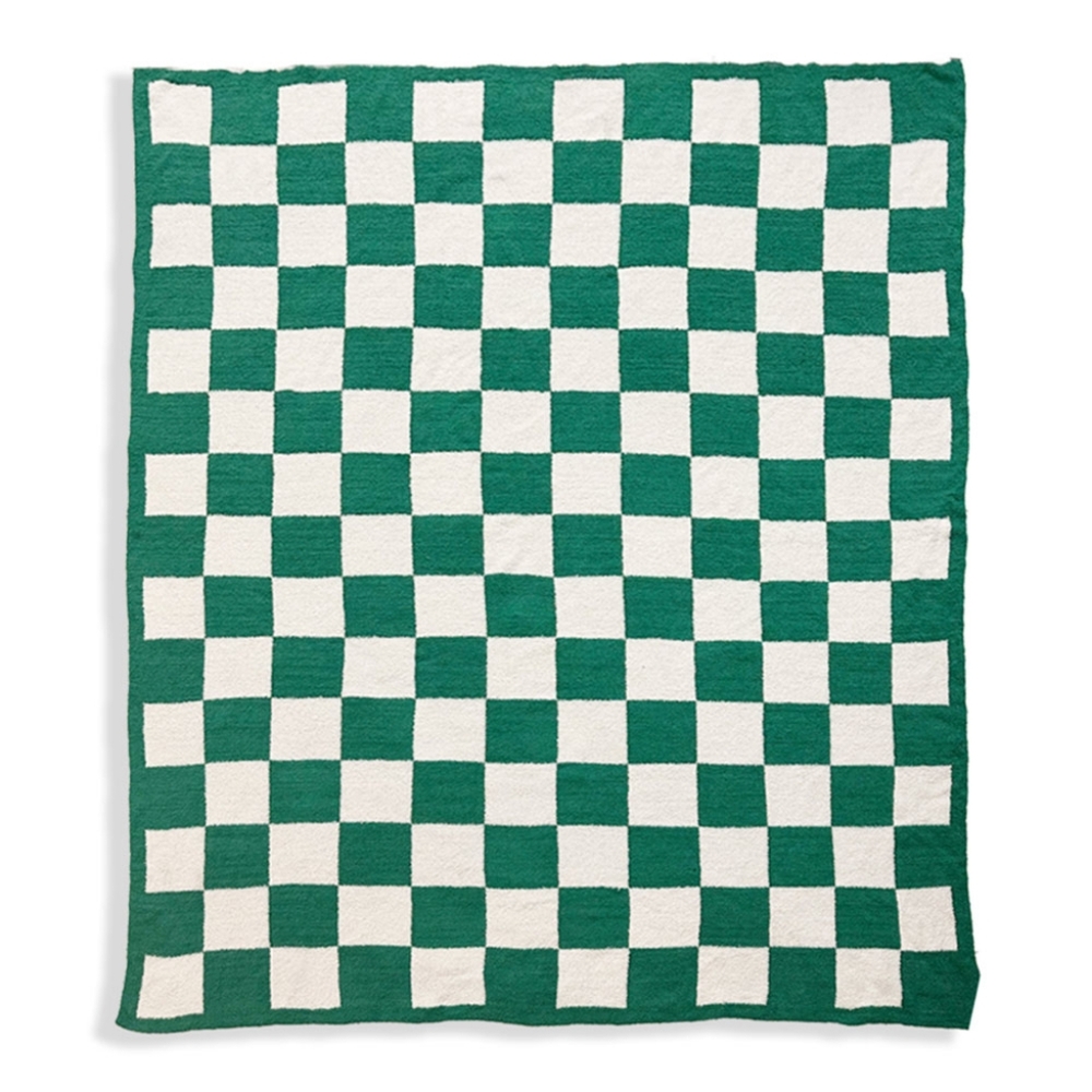 Green CheckerBoard Patterned Two Tone Blanket Design Reversible Throw - Picture 4 of 5